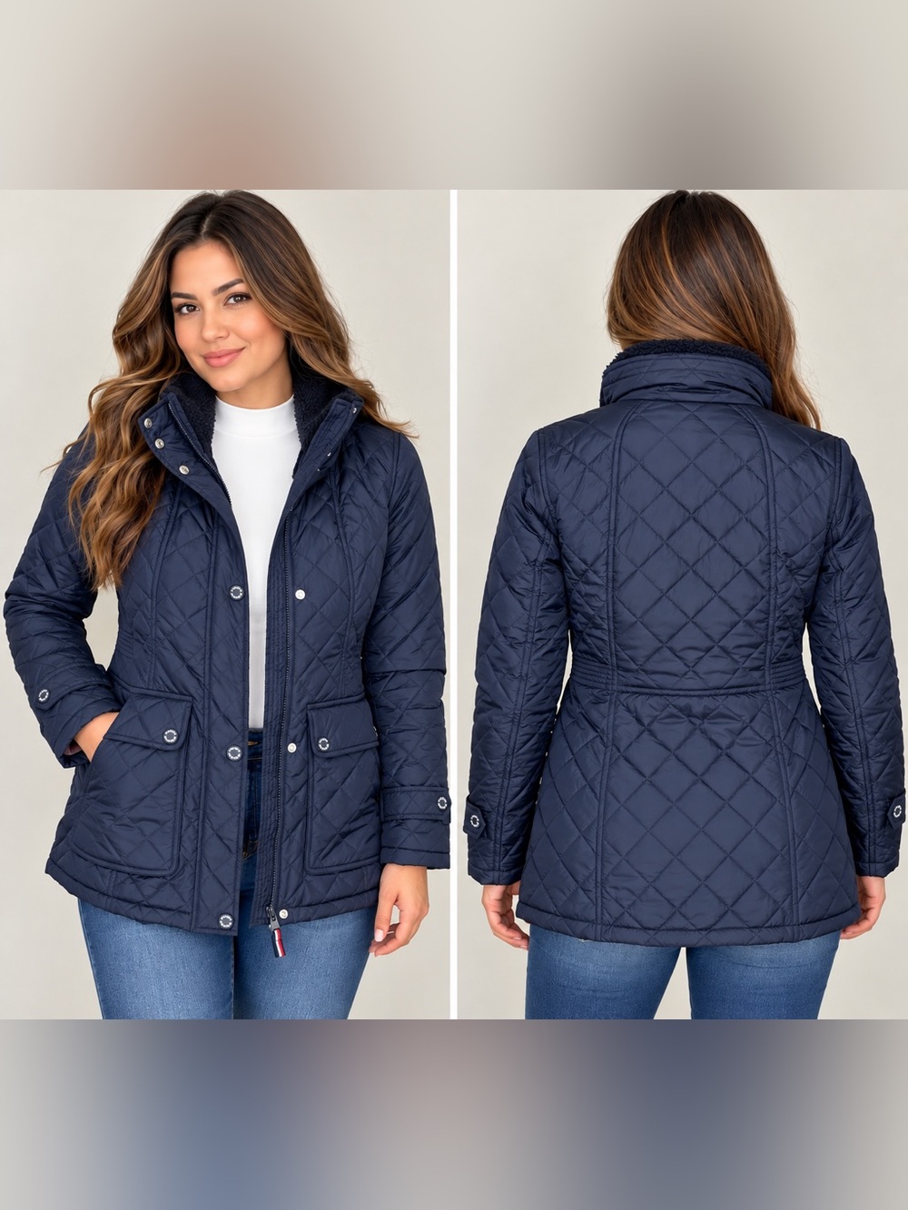 Tommy Hilfiger Women’s Navy Quilted Jacket Sherpa Lined Size S
